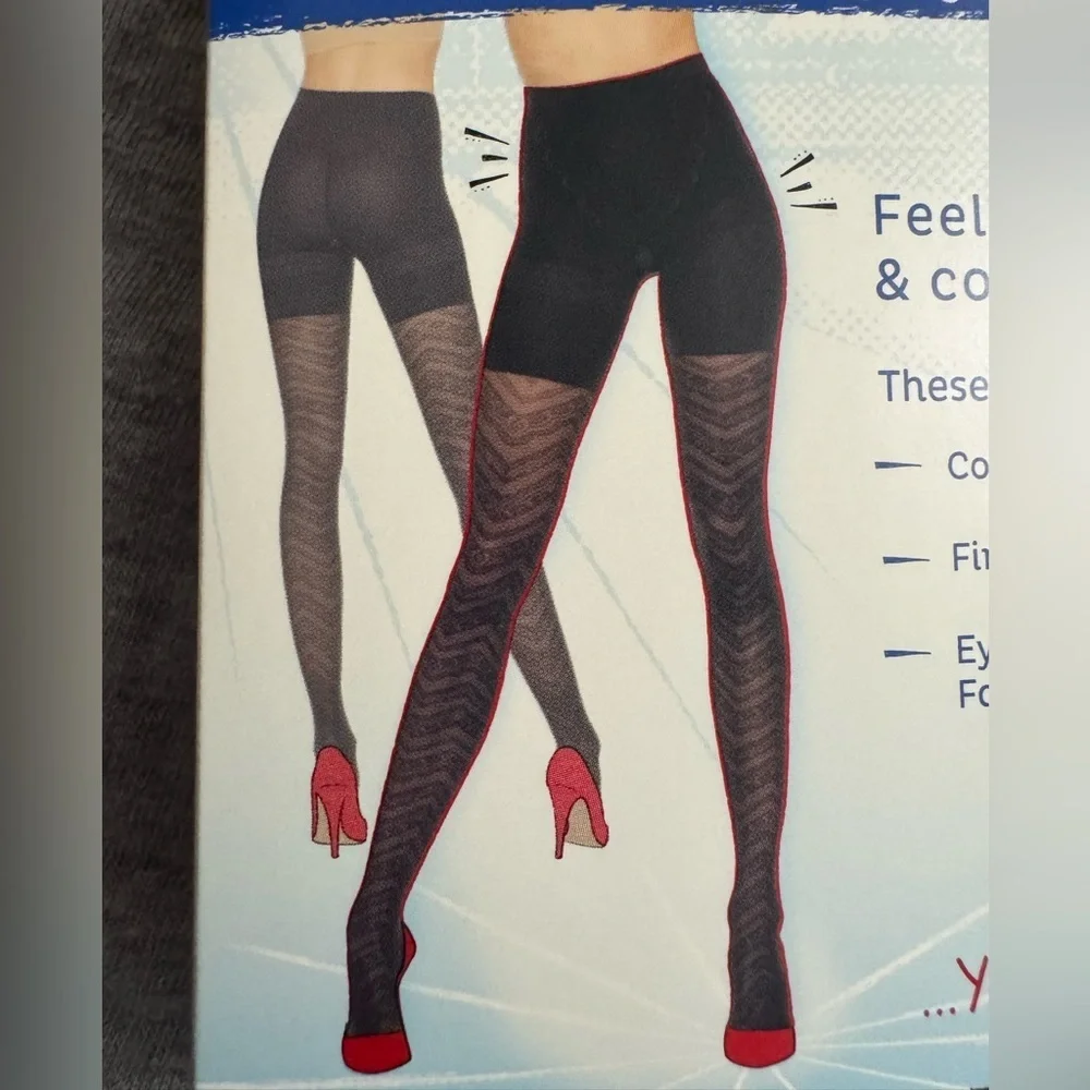 Assets by Spanx Textured Lace Zigzag Shaping Tights Black Size 4/D